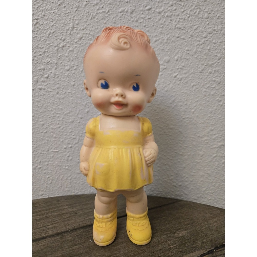 Vintage 1950's Rubber Doll, Ruth E. Newton, Sun Rubber Co, Yellow Dress Red Hair